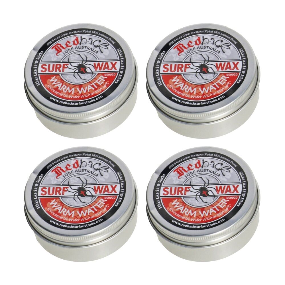 4PK Redback Incredible Grip Surf Wax Formulated For Warm Water Above 20C 65g