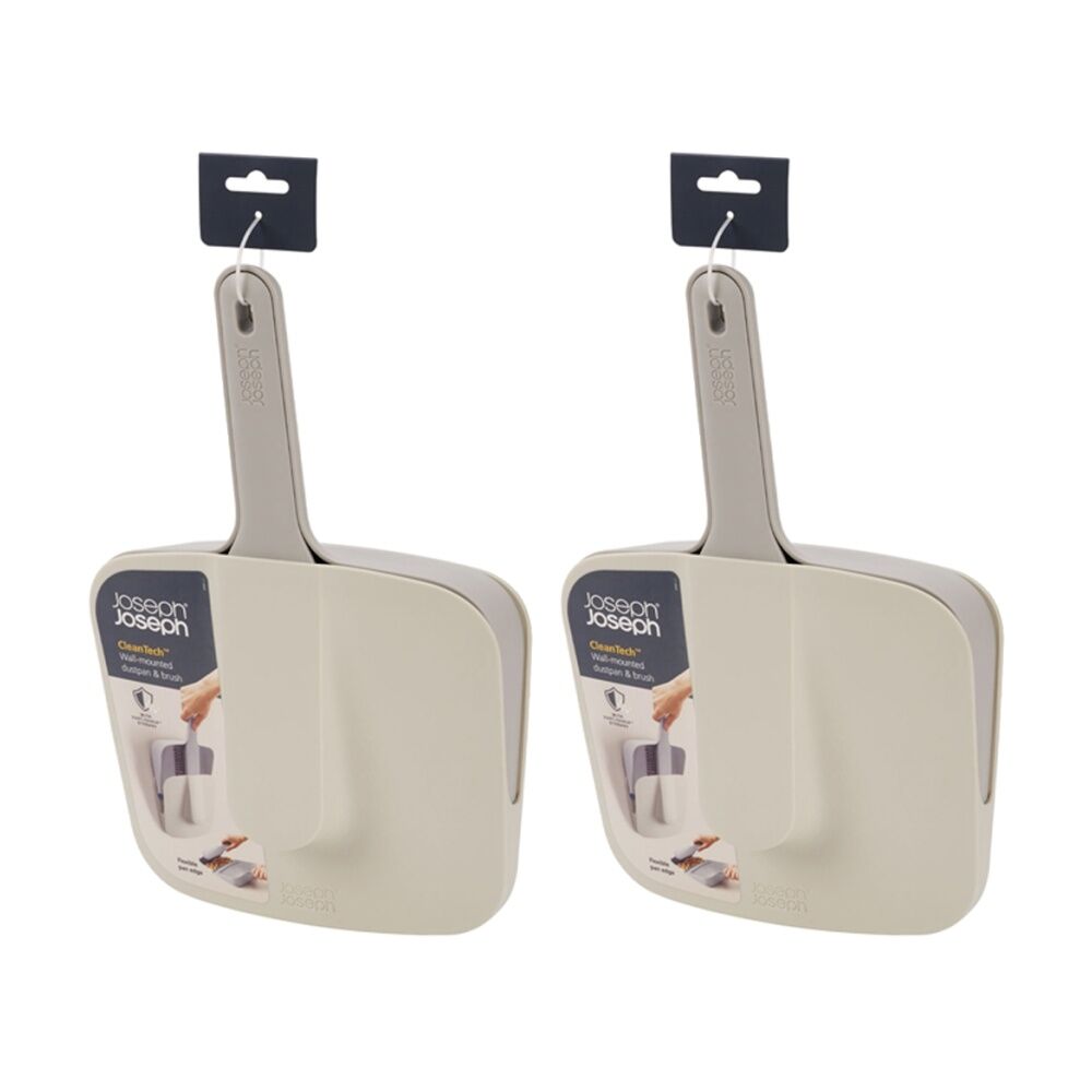 2PK Joseph Joseph CleanTech Wall Mounted Dustpan And Brush Indoor Stone