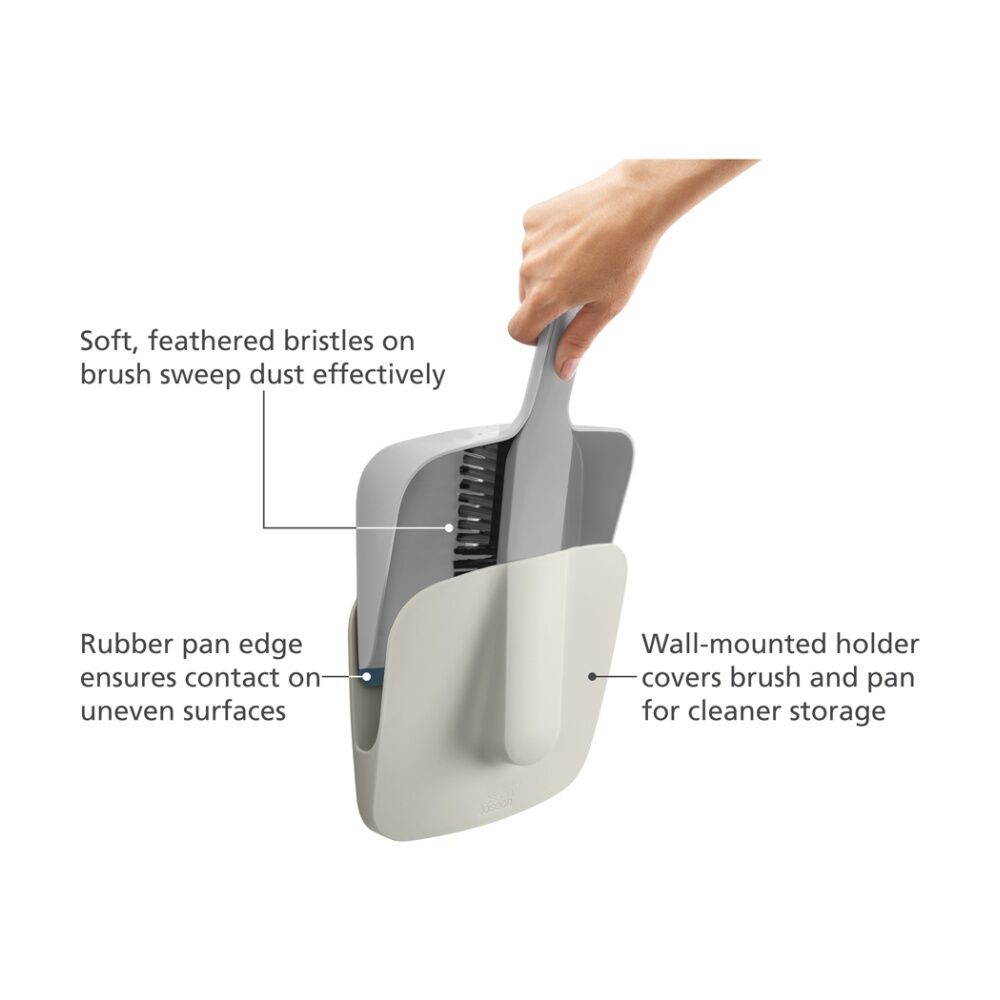 2PK Joseph Joseph CleanTech Wall Mounted Dustpan And Brush Indoor Stone
