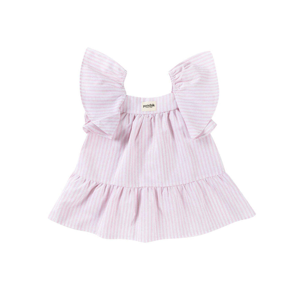 Ponchik Cotton Frill Sleeve Dress Fairy Floss Stripe Size 5y