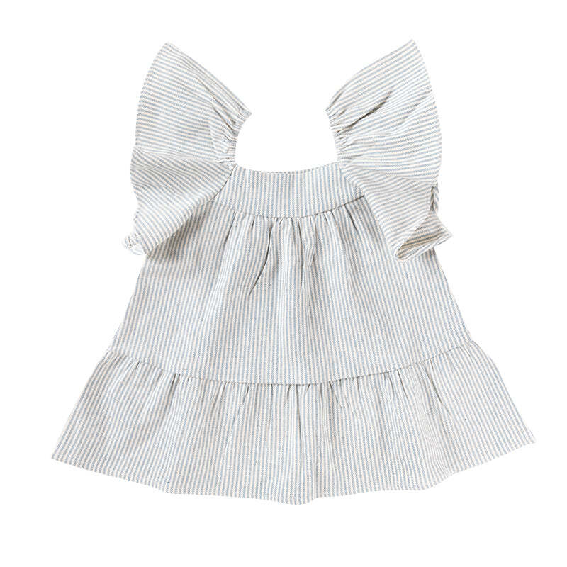 Ponchik Cotton Frill Sleeve Dress Ocean Stripe Size 0-3m