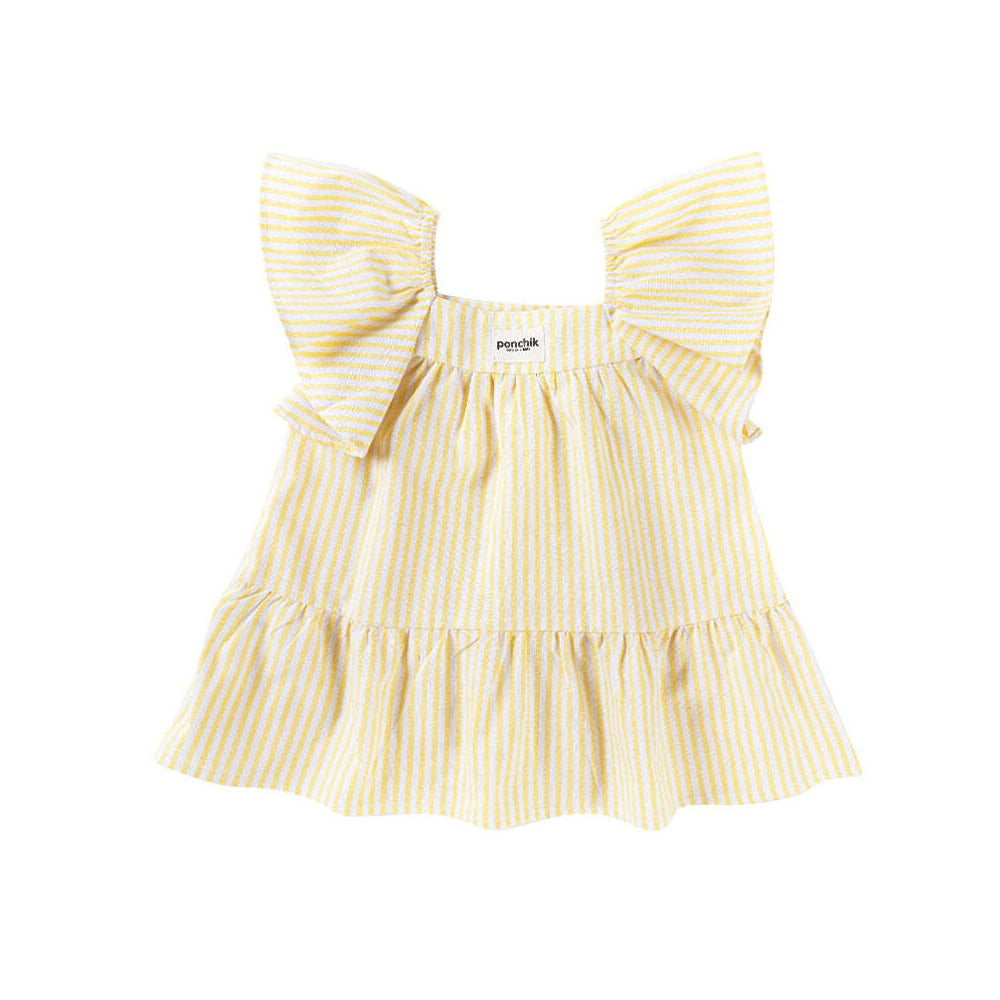 Ponchik Cotton Frill Sleeve Dress Sunshine Stripe Size 6y