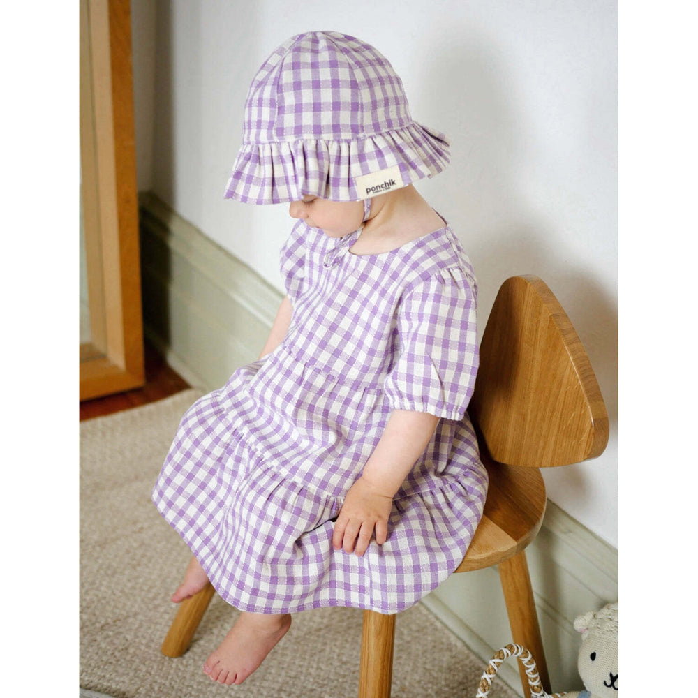 Ponchik Cotton Puff Sleeve Dress Lilac Gingham Size 2y