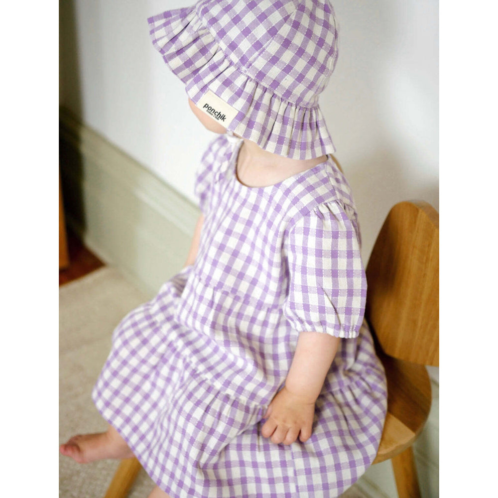Ponchik Cotton Puff Sleeve Dress Lilac Gingham Size 2y