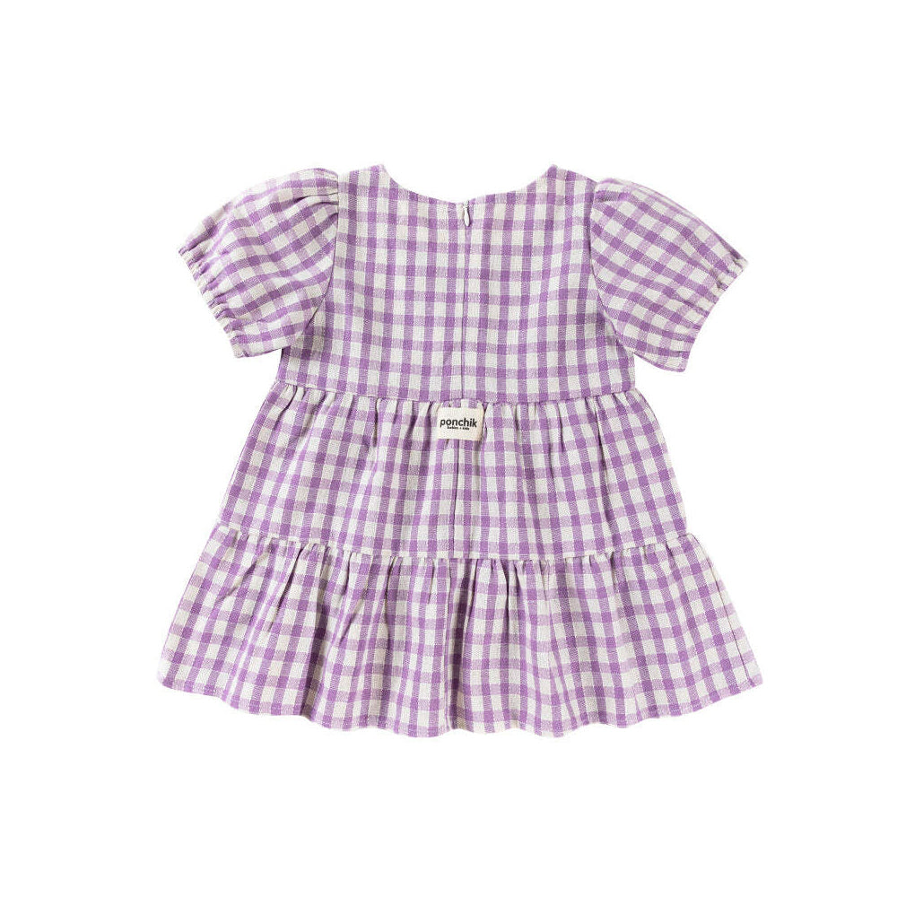 Ponchik Cotton Puff Sleeve Dress Lilac Gingham Size 3y