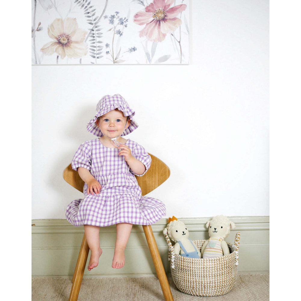 Ponchik Cotton Puff Sleeve Dress Lilac Gingham Size 3y