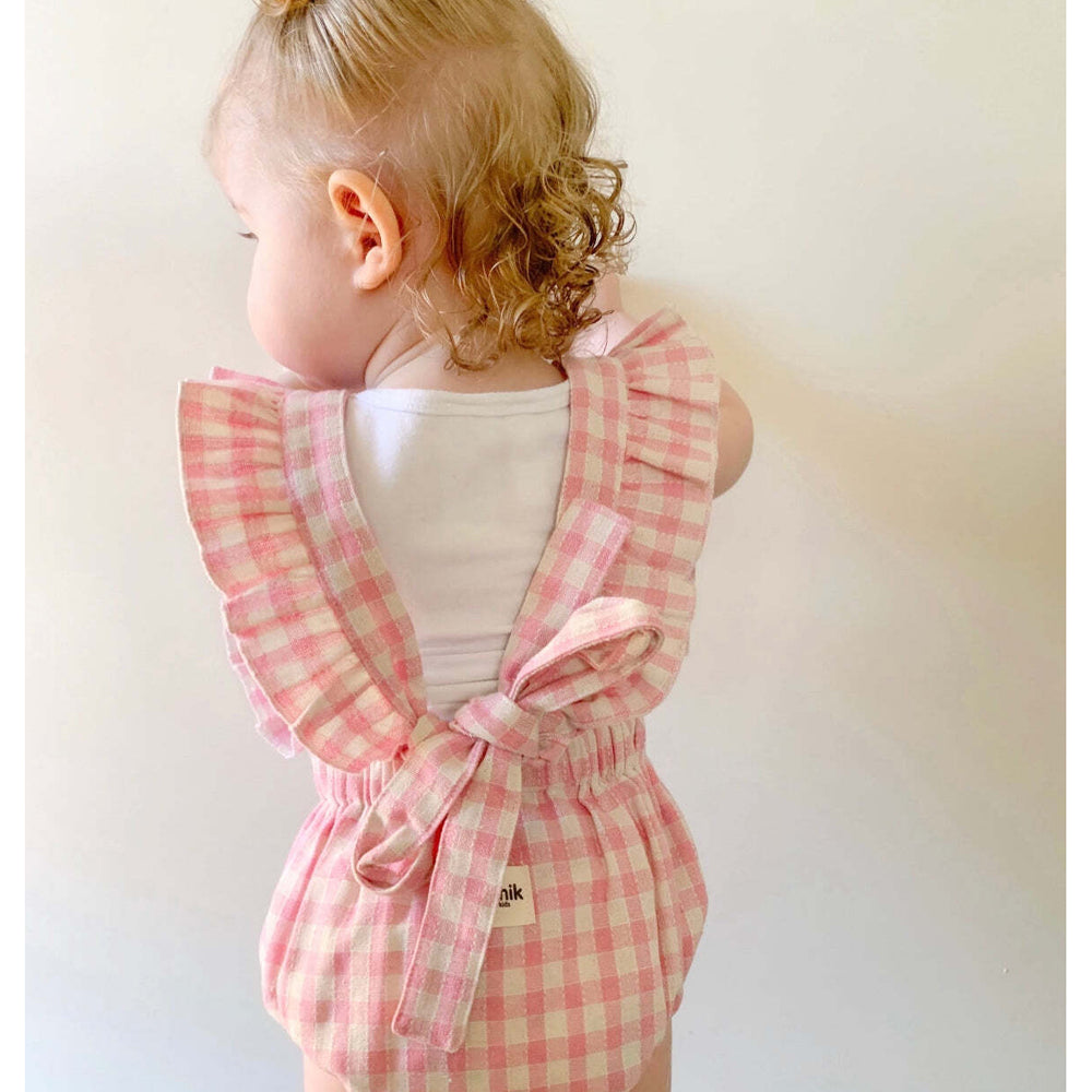 Ponchik Ruffle Back Romper Fairy Floss Gingham Size 3-6m