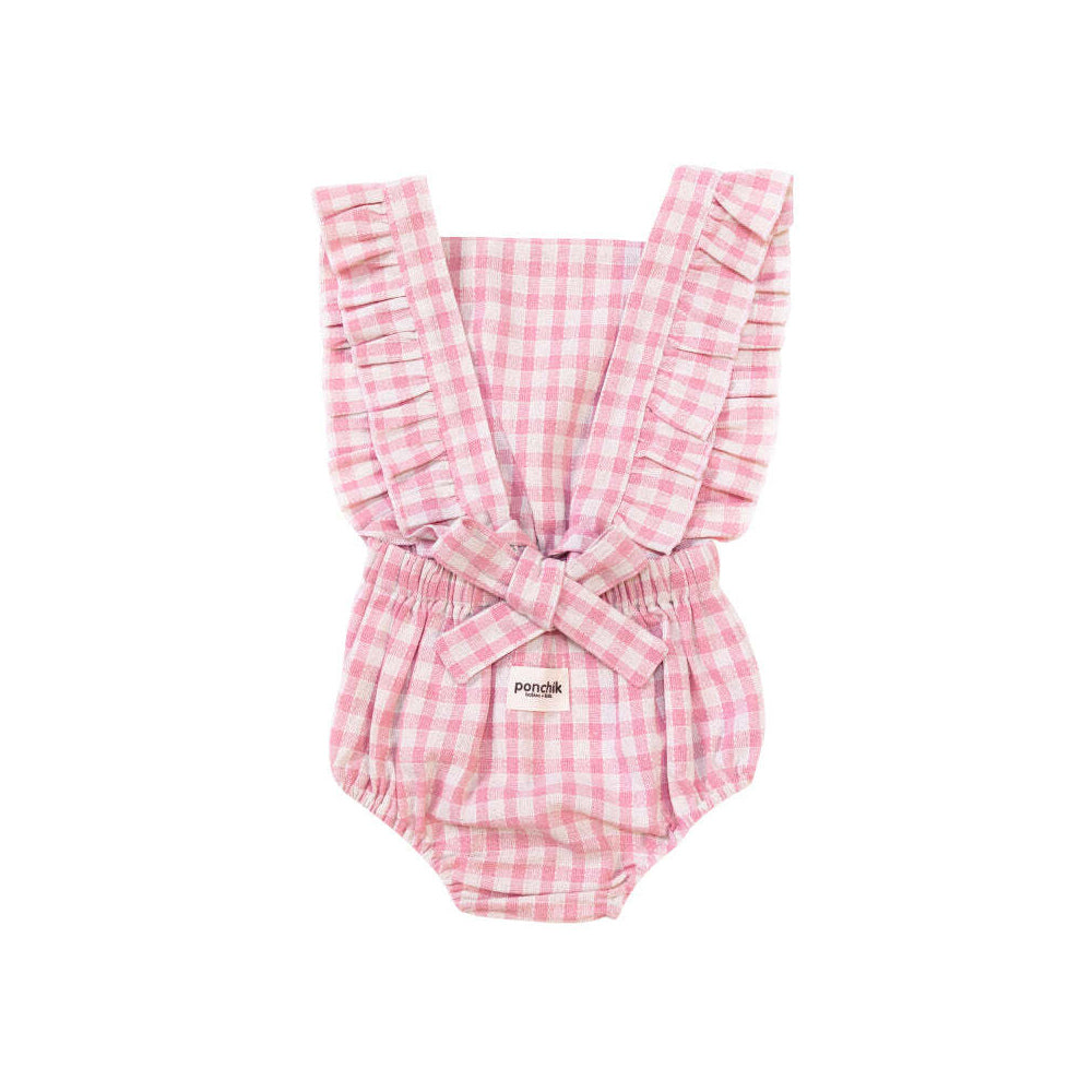 Ponchik Ruffle Back Romper Fairy Floss Gingham Size 12-18m