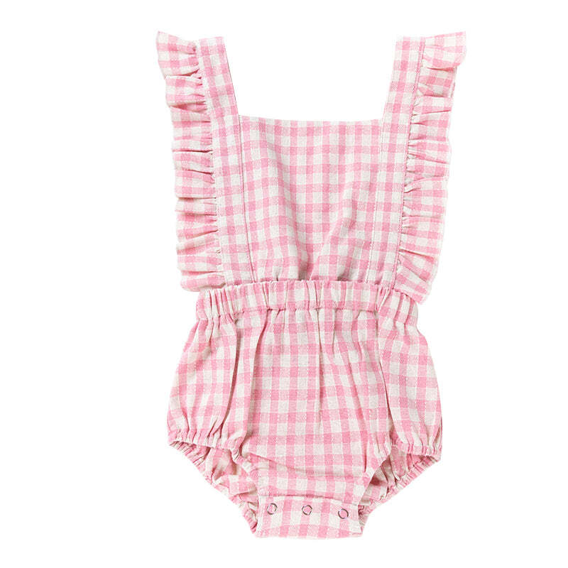 Ponchik Ruffle Back Romper Fairy Floss Gingham Size 3y