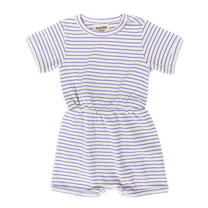 Ponchik Ribbed Cotton Romper Lilac Stripe Size 2y