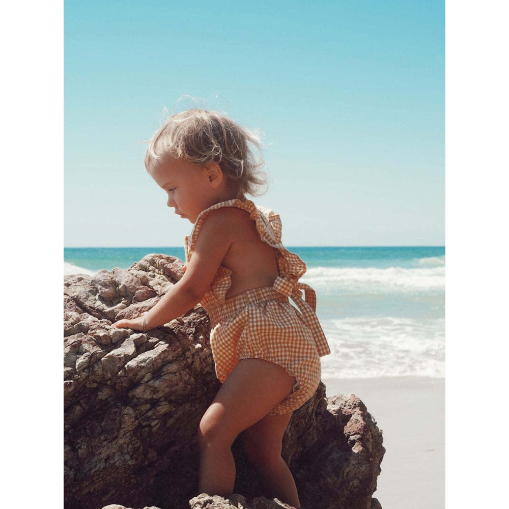 Ponchik Ruffle Back Romper Sunshine Gingham Size 12-18m