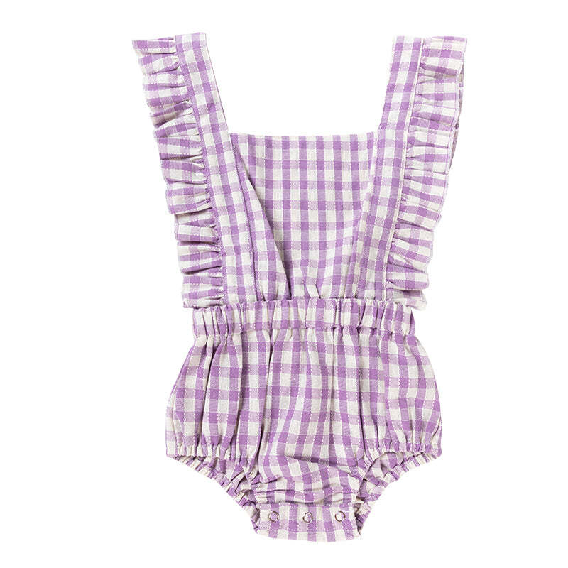 Ponchik Ruffle Back Romper Lilac Gingham Size 3-6m