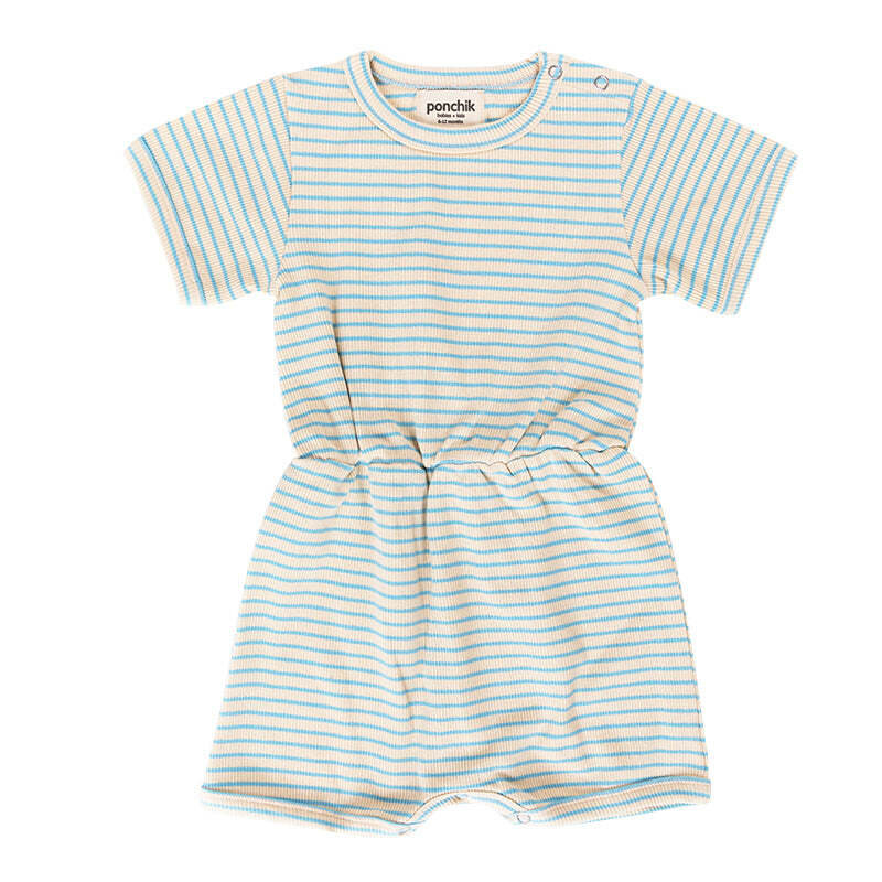 Ponchik Ribbed Cotton Romper Ocean Stripe Size 6-12m