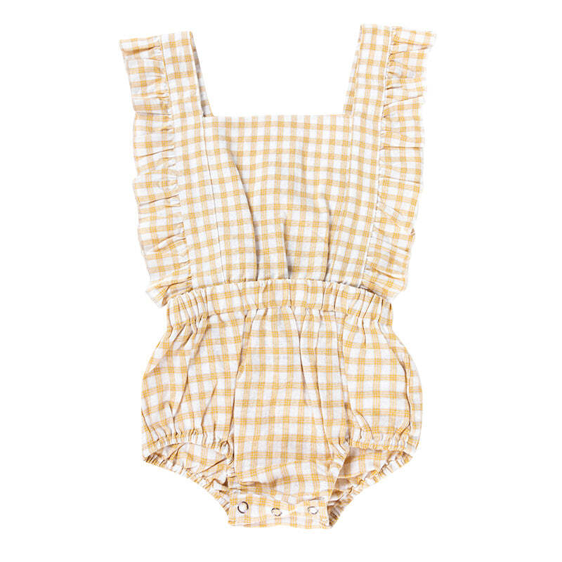 Ponchik Ruffle Back Romper Wheat Gingham Size 0-3m
