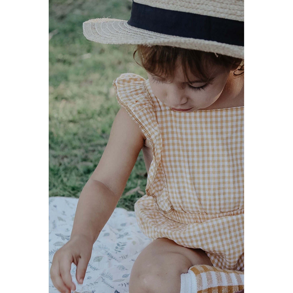 Ponchik Ruffle Back Romper Wheat Gingham Size 6-12m