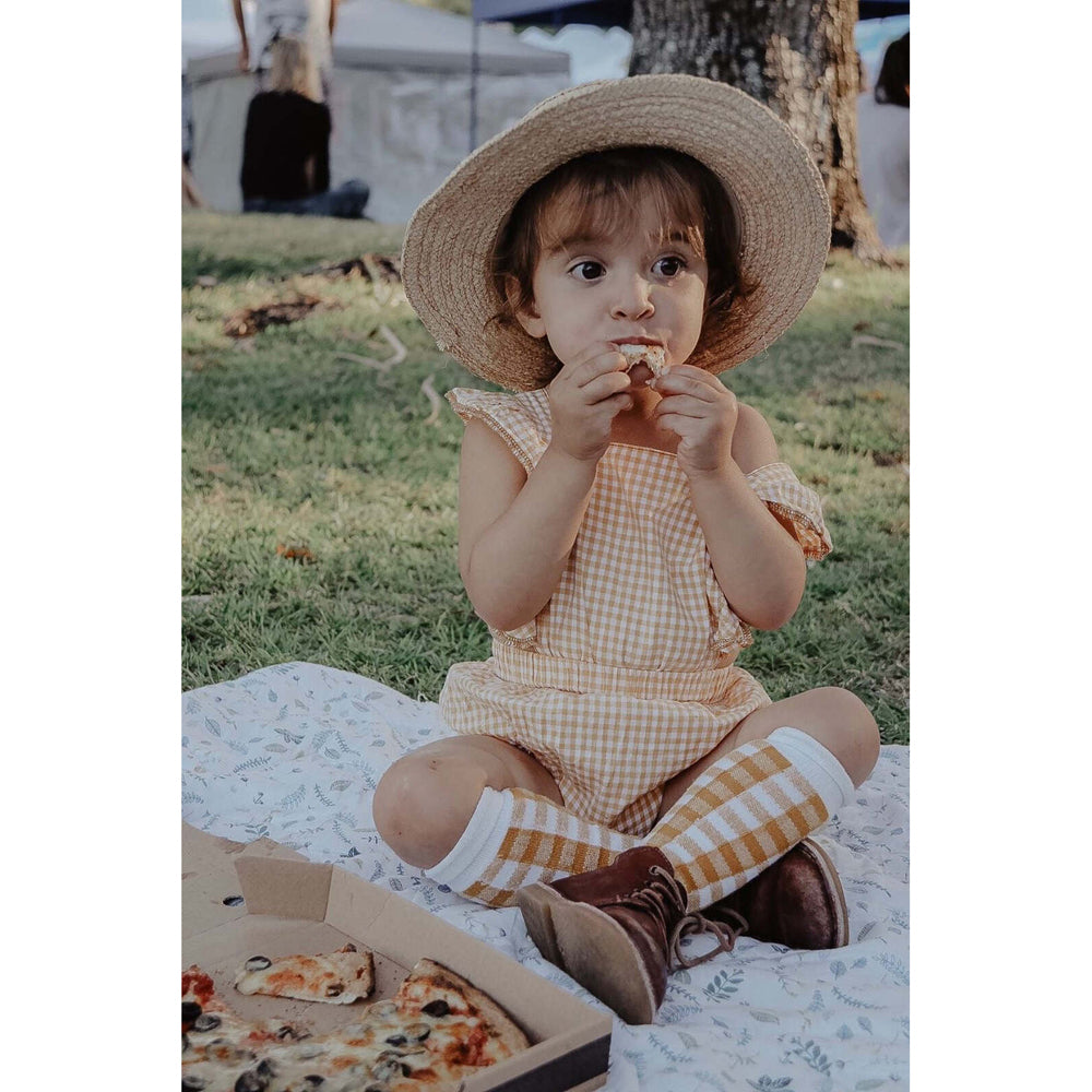 Ponchik Ruffle Back Romper Wheat Gingham Size 12-18m