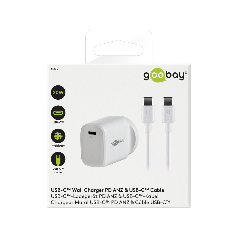 2PK Goobay Wall Charger ANZ 20W USB-C PD w/ Type-C Cable - White