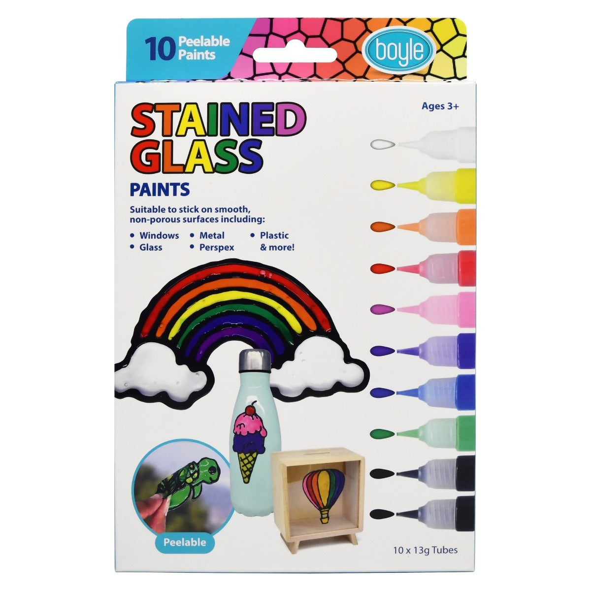 10PK Boyle Stained Glass Peelable Paints Drawing Art/Craft 3y+