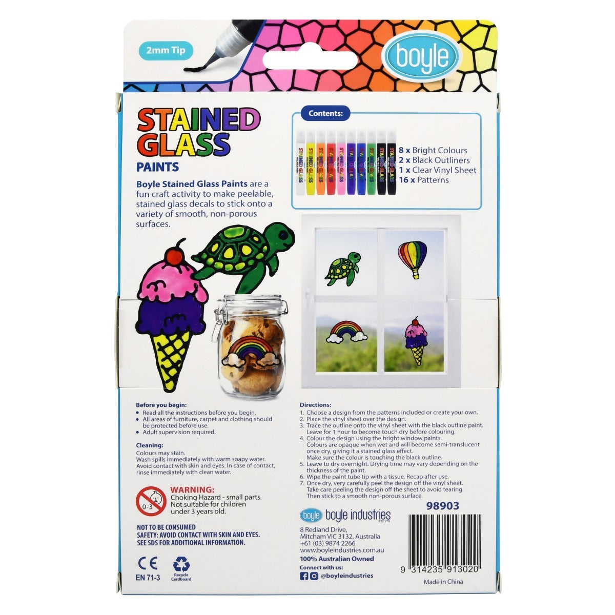 10PK Boyle Stained Glass Peelable Paints Drawing Art/Craft 3y+