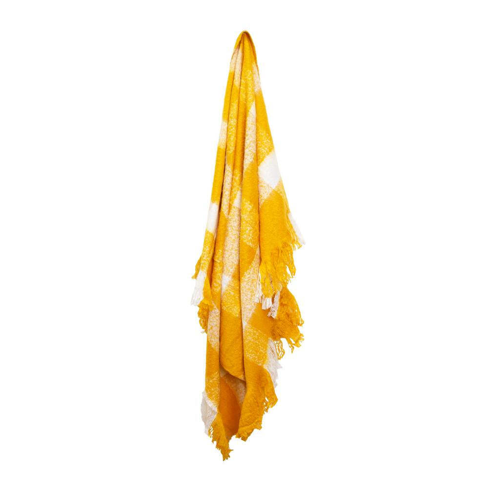 J. Elliot Wren Faux Mohair Throw 130x160cm Mustard & White