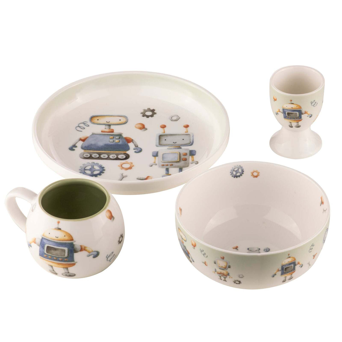 521119-4pc-ashdene-robots-kids-ceramic-200ml-mug-egg-cup-bowl-plate-set