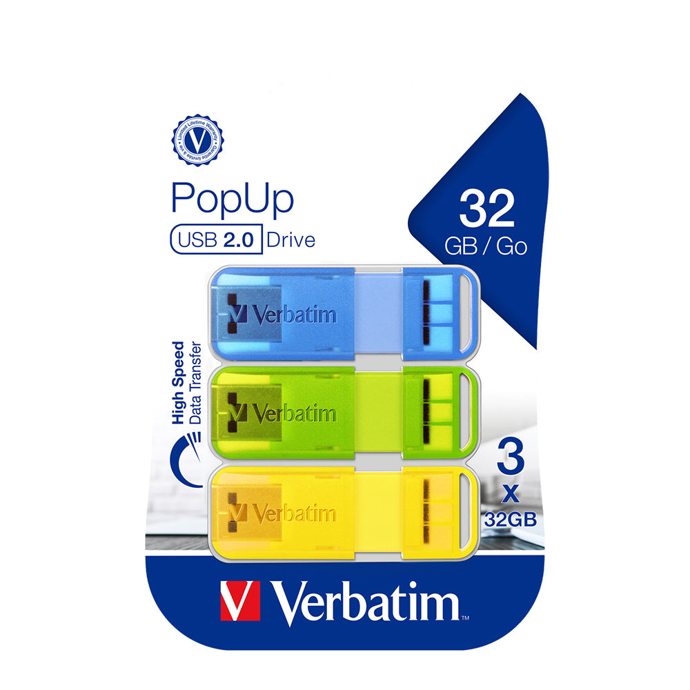 66761-3pc-verbatim-pop-up-usb-2-0-32gb-triple-pack-assorted-bright-colours