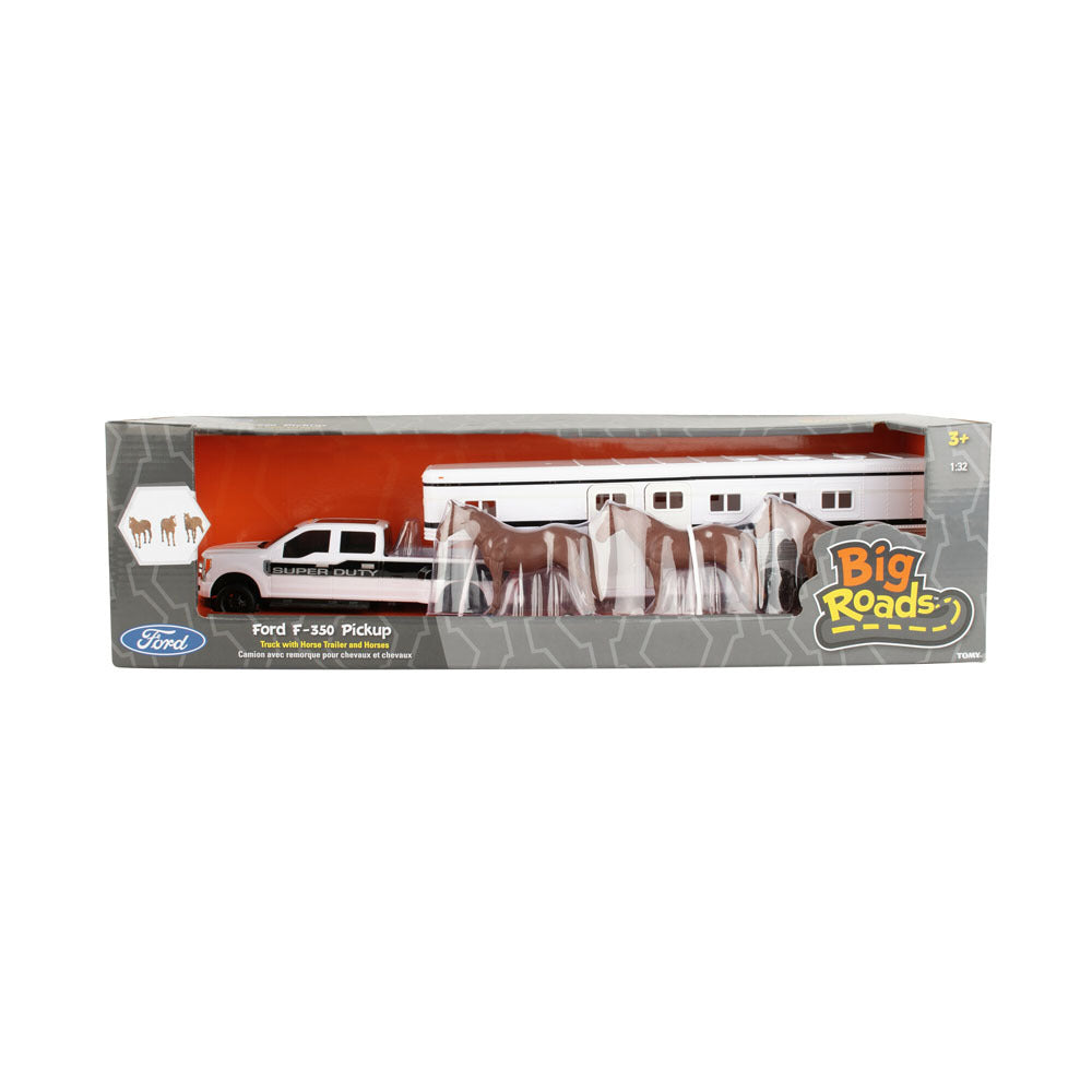 46800-john-deere-1-32-ford-f-350-pickup-w-horse-trailer-horses-3y