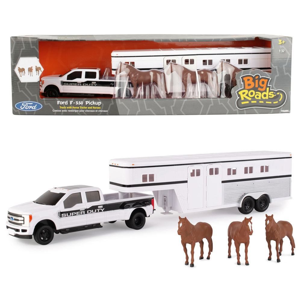 46800-john-deere-1-32-ford-f-350-pickup-w-horse-trailer-horses-3y