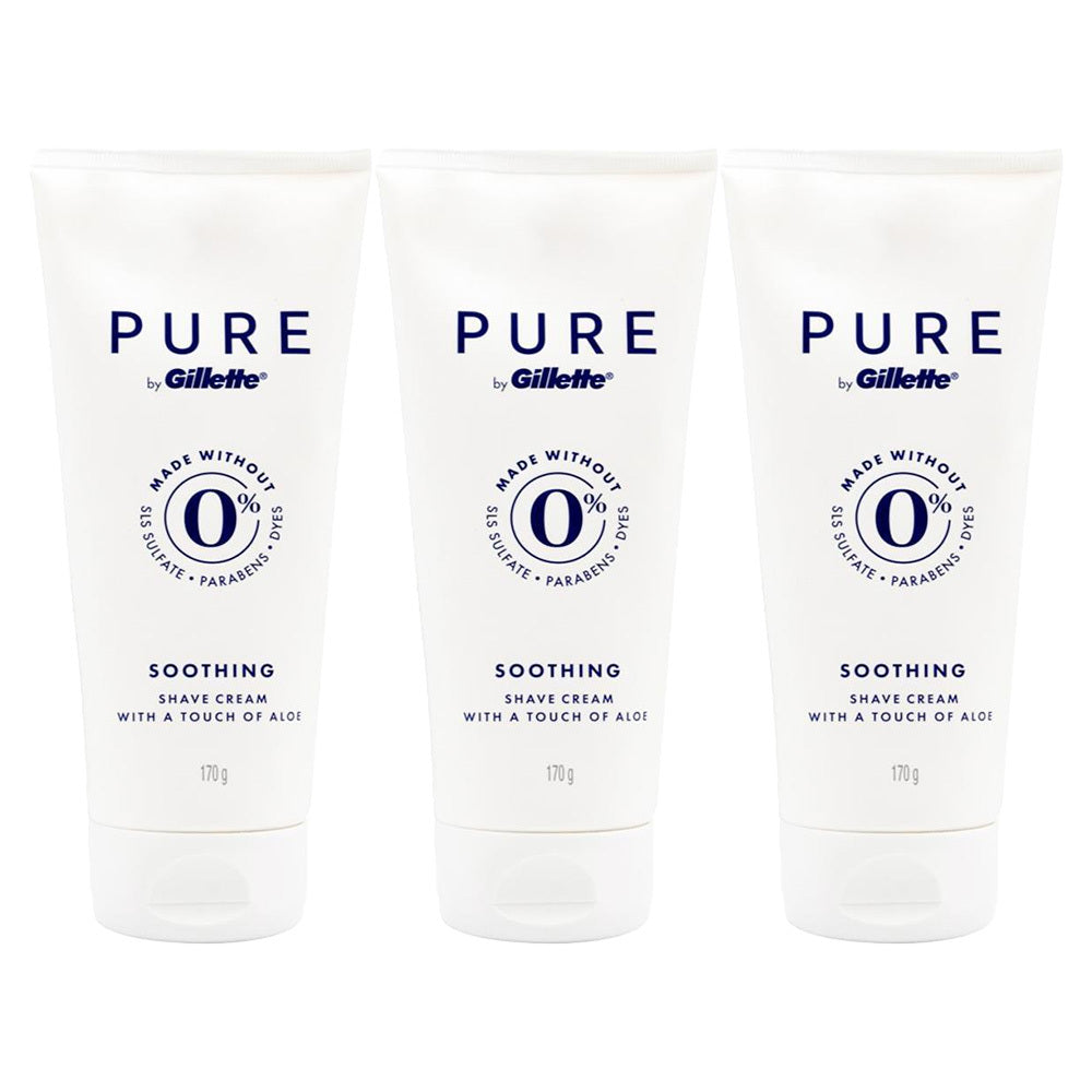 3PK Gillette Pure Shave Cream Soothing With A Touch Of Aloe 170g