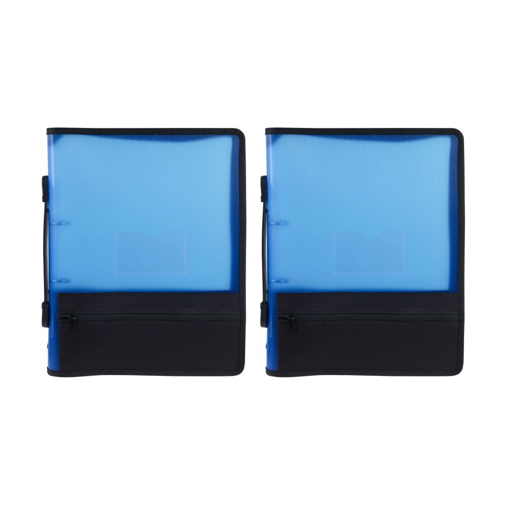 2PK Marbig 2 O-Ring A4 Zipper Binder w/ Storage 25mm Organiser - Blue