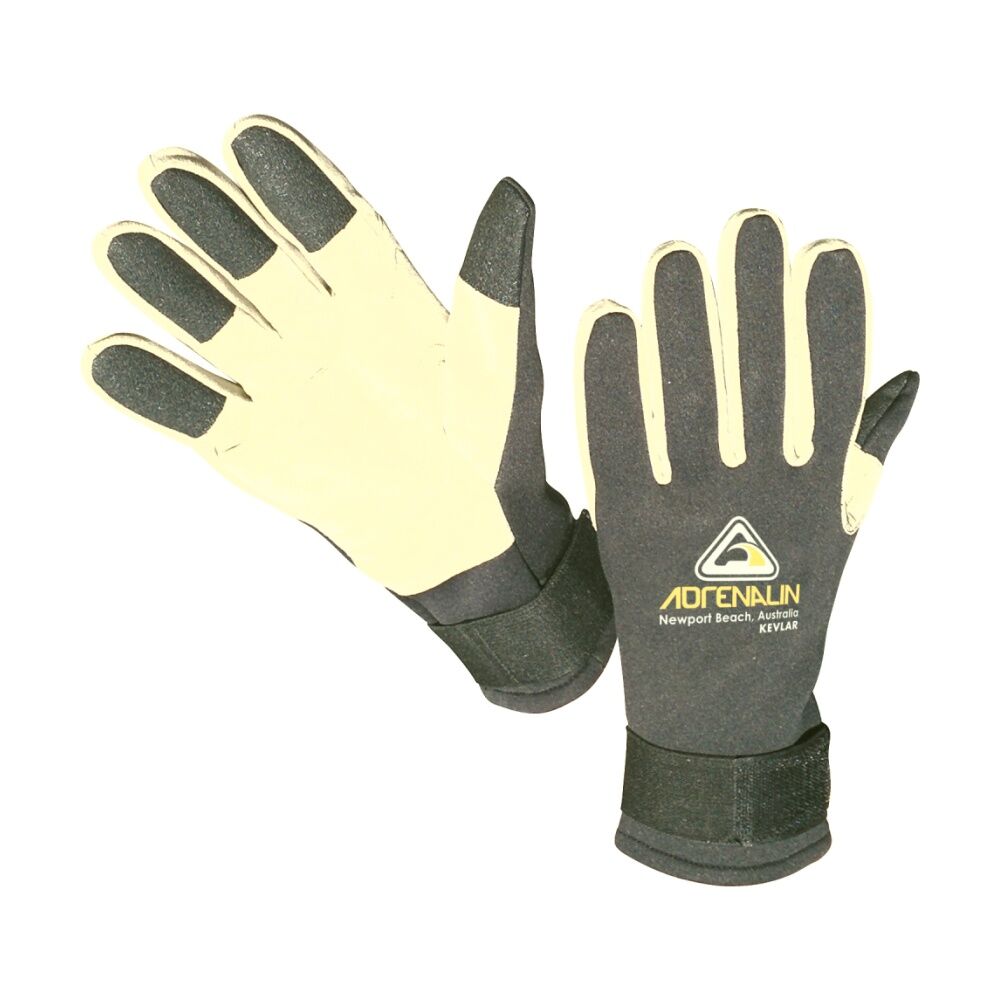 Adrenaline HDX Kevlar Diving Gloves w/ Grip Finger Tips Grey/Beige