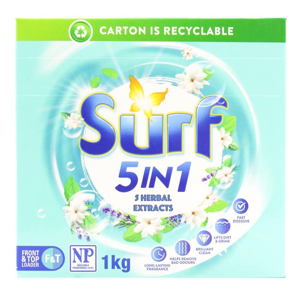 12PK Surf Front And Top Loader Laundry Powder 5 Herbal Extracts Clean Clothes 1kg