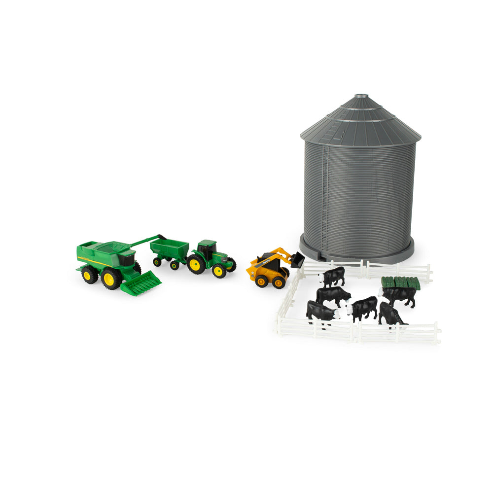 47595-20pc-john-deere-farm-playset-w-grain-bin-1-64-scale-kids-toy-3y