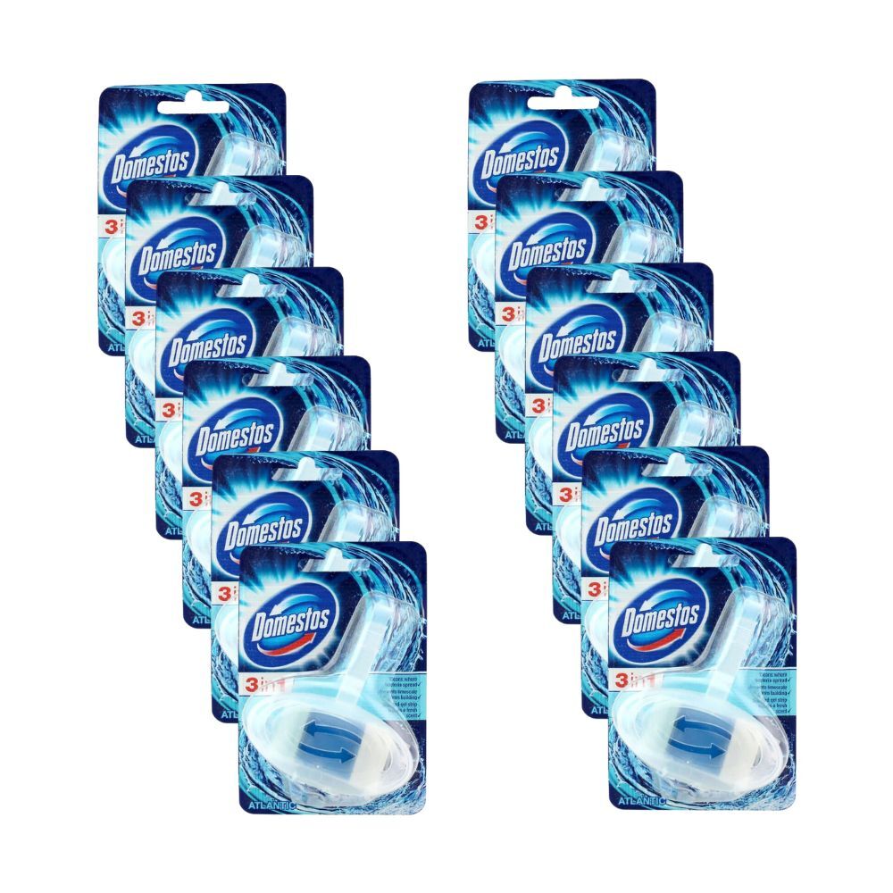 12PK Domestos 3-in-1 Toilet Bowl Block Cleaner Atlantic 40g Bathroom Fragrance