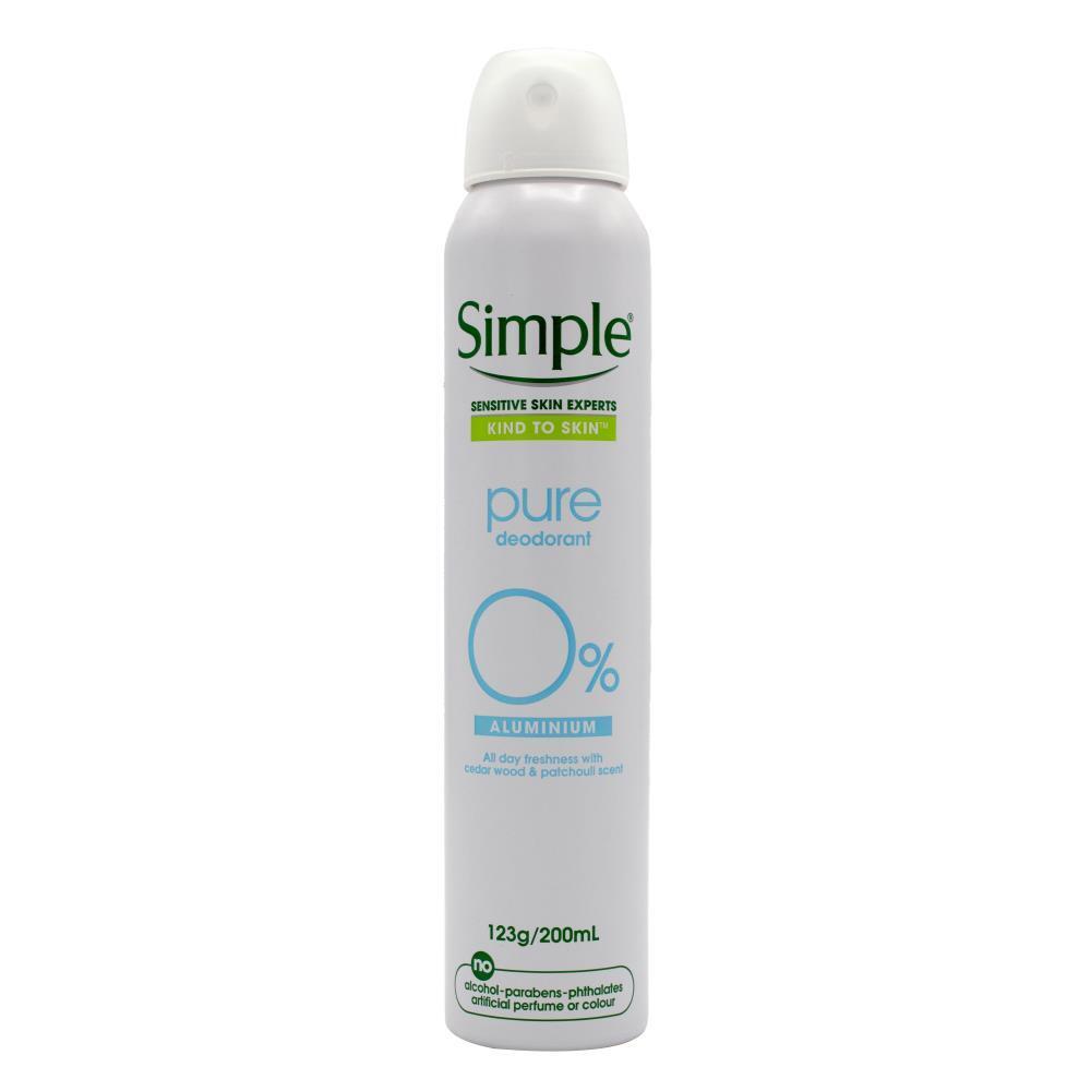 12PK Simple 123G Antiperspirant Sensitive Skin Experts Pure Body Spray Deodorant