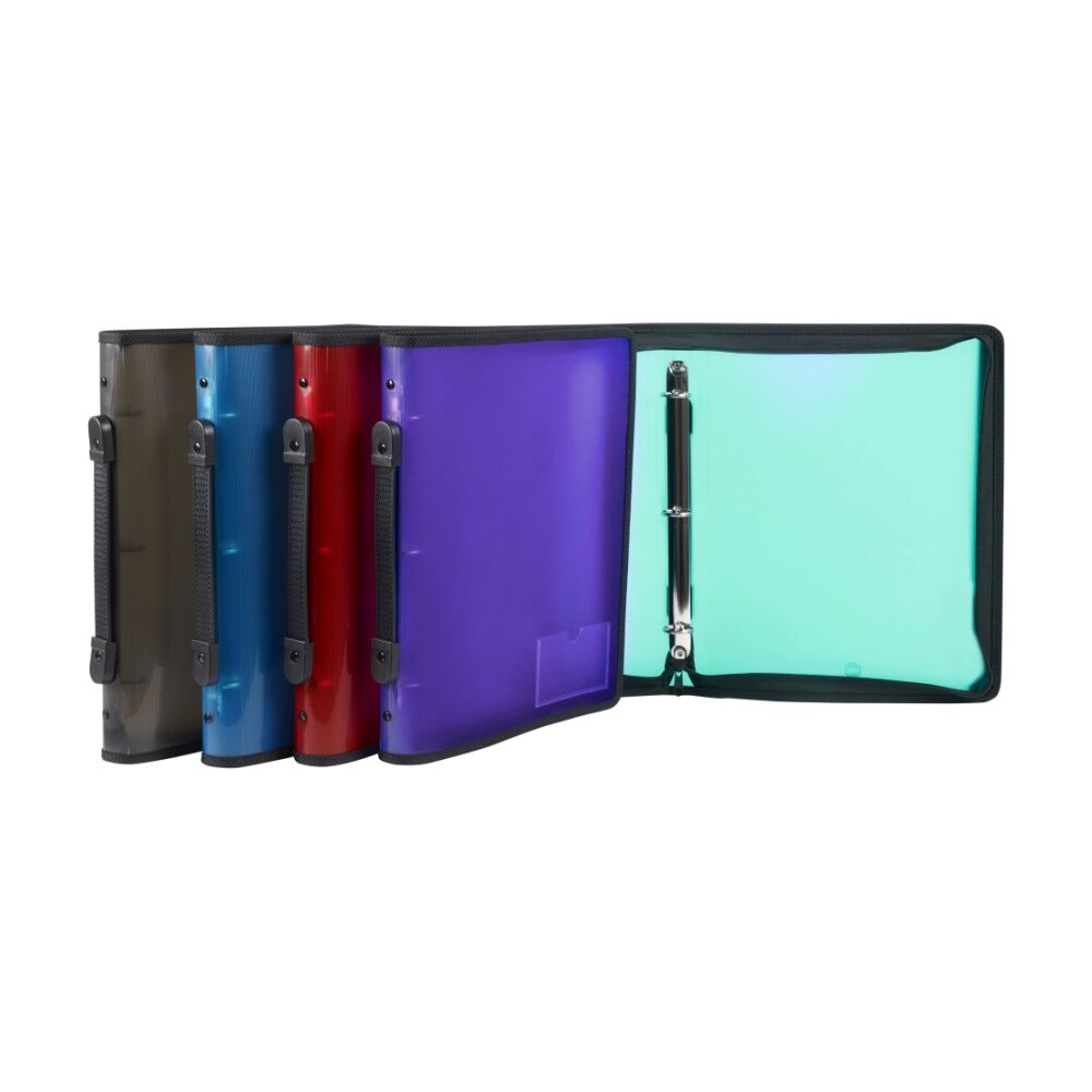 2PK Marbig A4 File Zipper 3 O-Ring Binder w/ Handle 25mm - Smoke