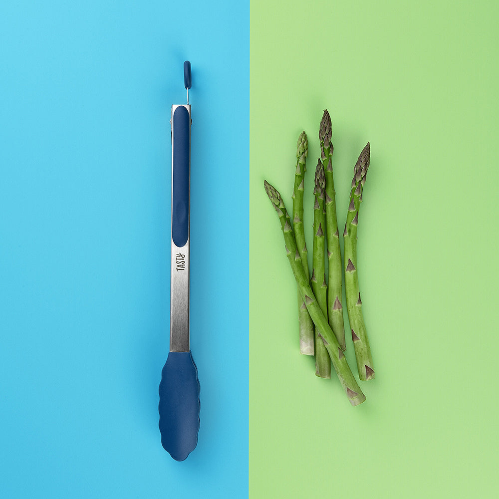 2PK Tasty Silicone Tongs Kitchen Utensil 38cm Blue/Silver