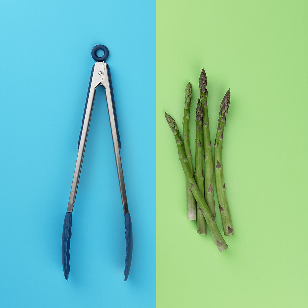 2PK Tasty Silicone Tongs Kitchen Utensil 38cm Blue/Silver