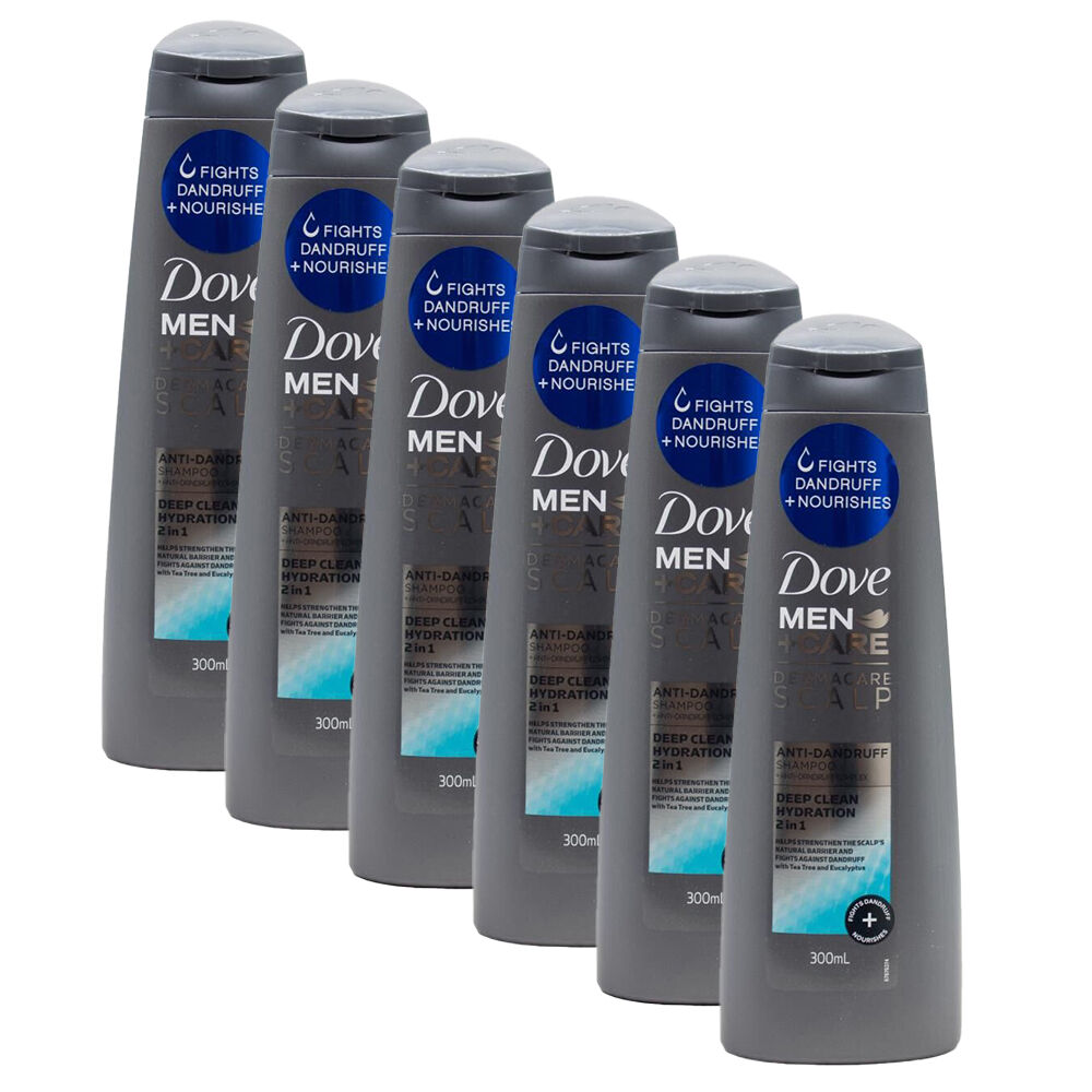 6PK Dove Men Care 300ml Shampoo Anti-Dandruff 2in1 Deep Clean Hydration
