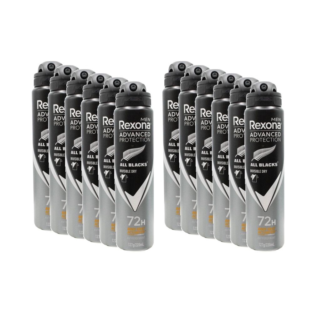 12PK Rexona Men's Advanced 72hr Protect Antiperspirant Deoderant 220ml All Blacks