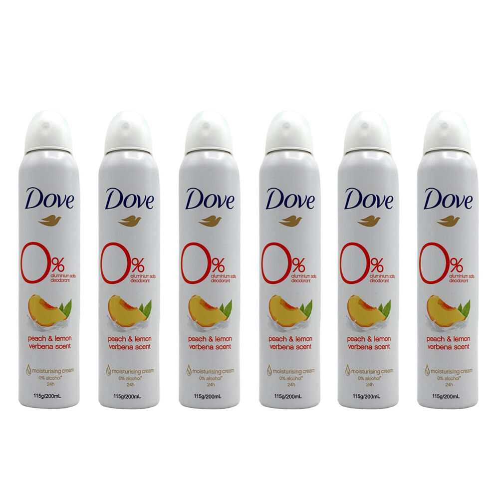 6PK Dove Antiperspirant Deodorant Spray 115g/200ml Peach & Lemon Verbena Scent