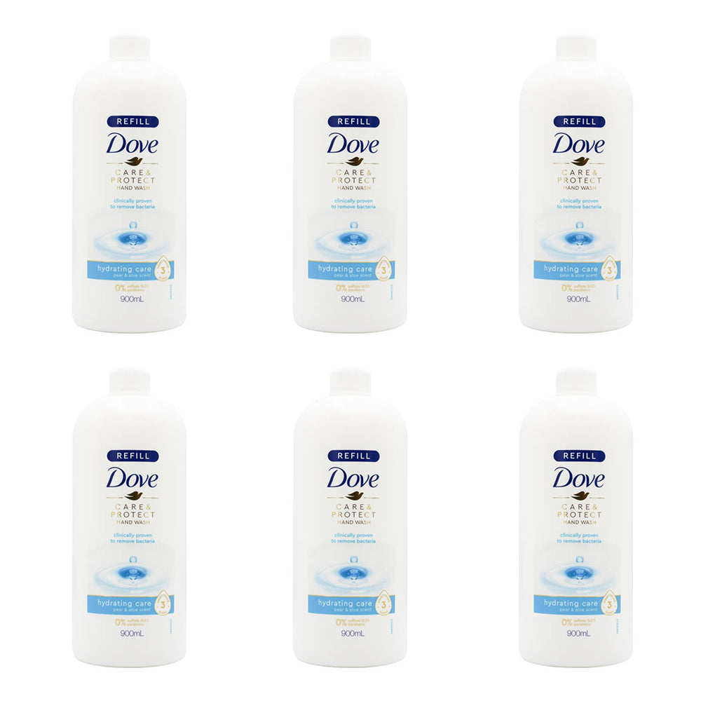 6PK Dove 900ml Care & Protect Hand Wash - Pear & Aloe Scent Refill