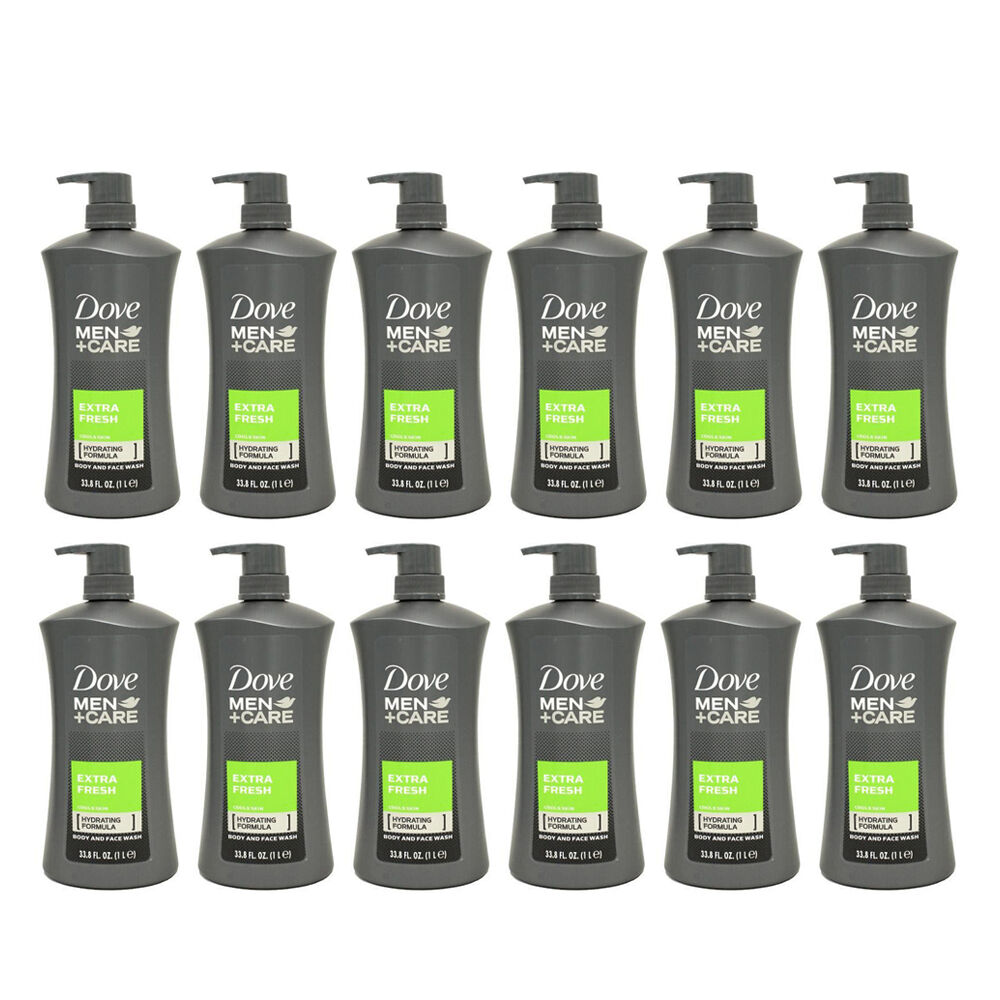 12PK Dove Men +Care Extra Fresh Body & Face Wash 1L For Dry Skin