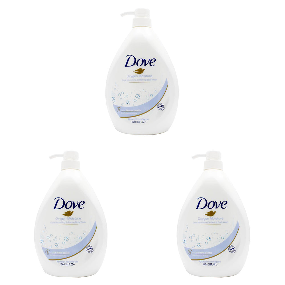 3PK Dove 1000ml Body Wash Liquid Bath Soap Oxygen Moisture