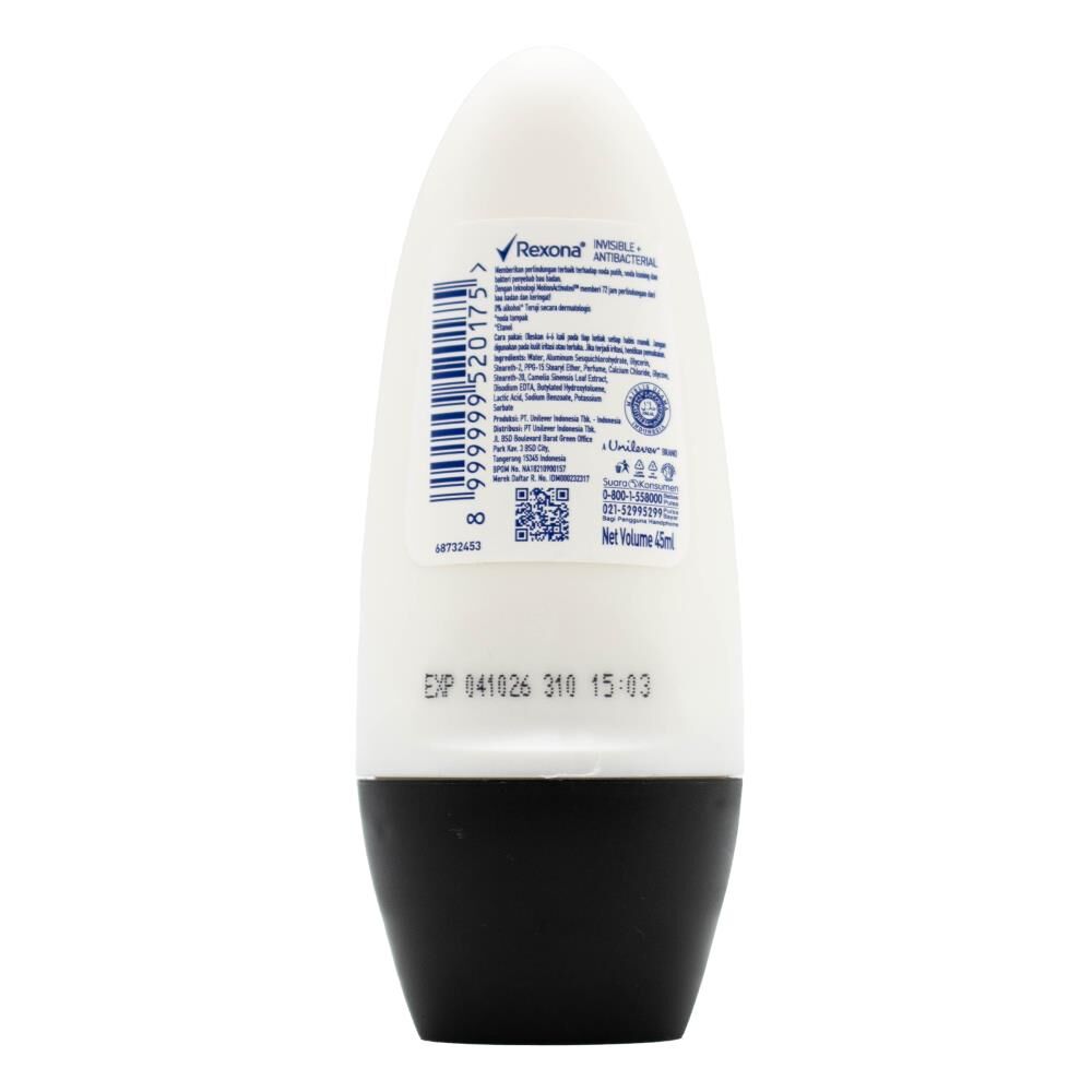 12PK Rexona 45ml Roll On Deodorant Invisible & Antibacterial
