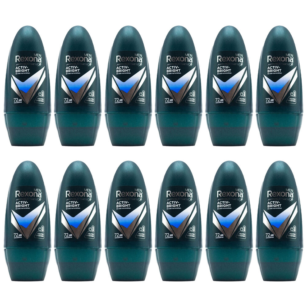 12PK Rexona Men 45ml Roll On Underarm Deodorant Antiperspirant Activ-Bright