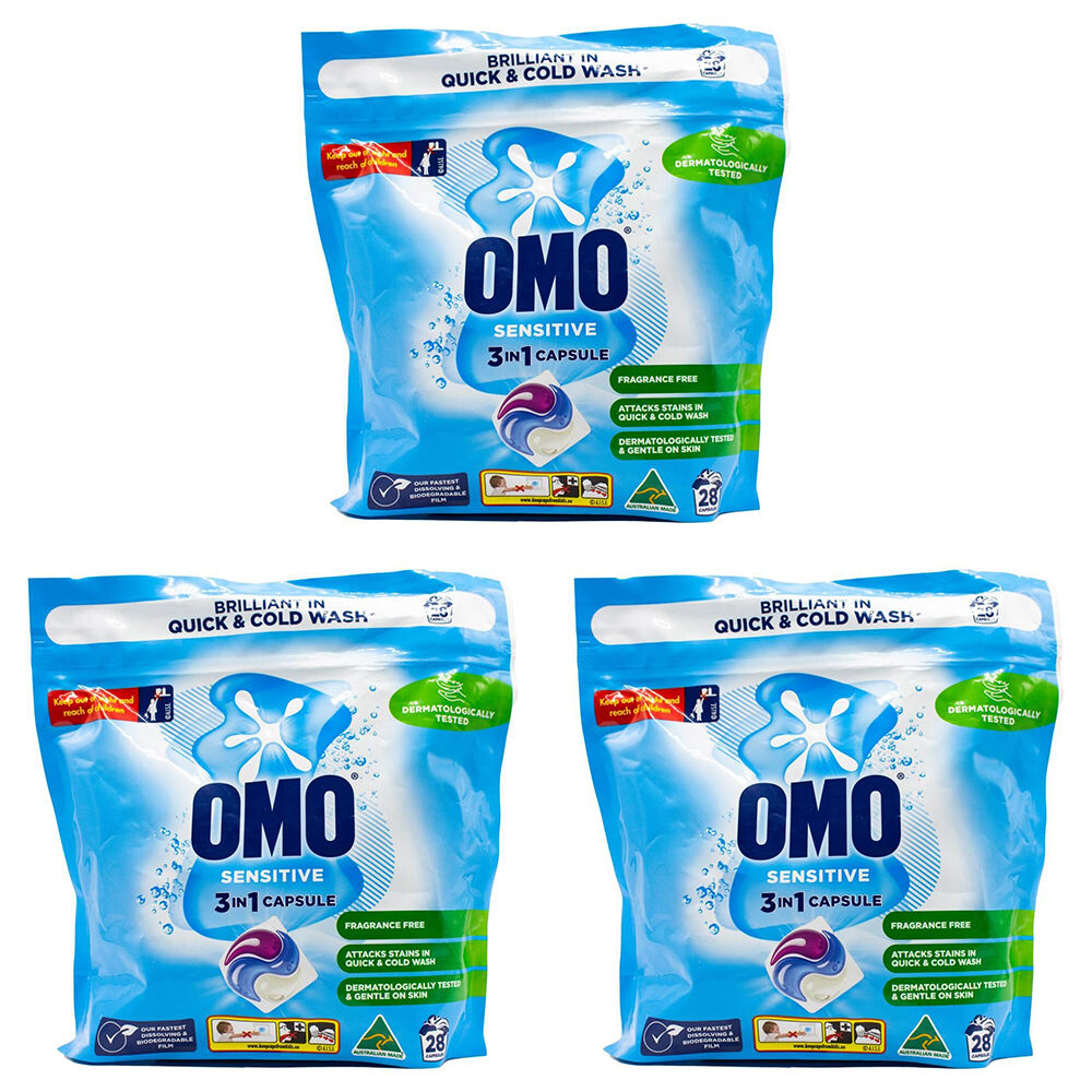 84pc Omo Sensitive 3 in 1 Fragrance Free Laundry Detergent Capsules