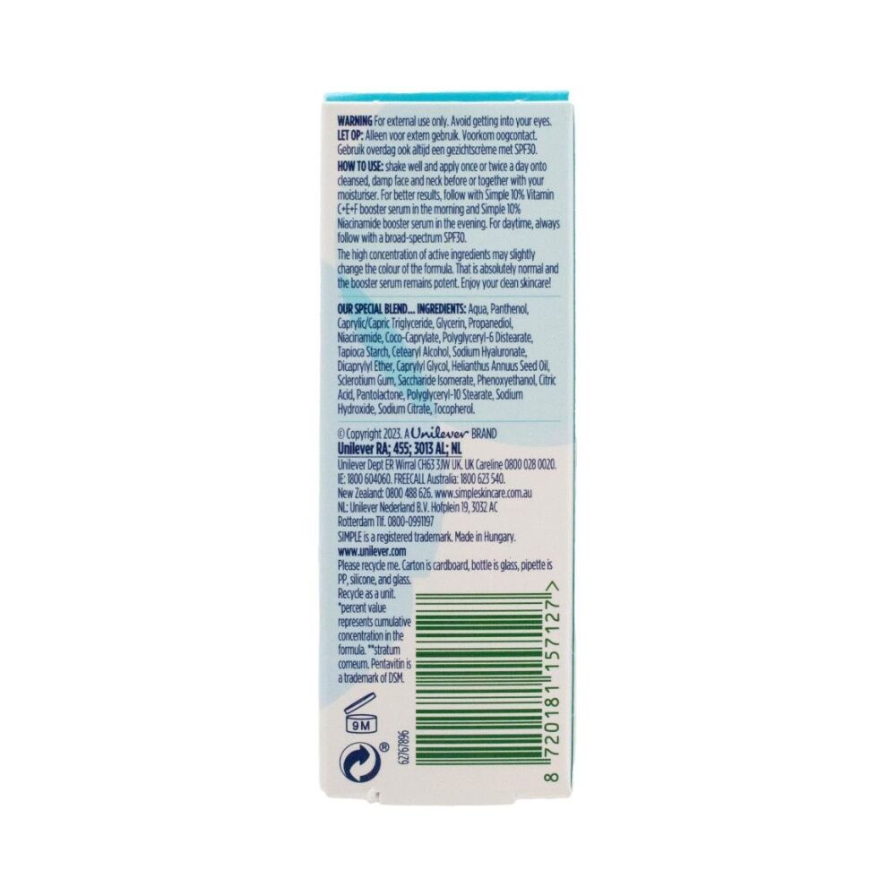 10PK Simple Face Serum w/Hyaluronic Acid & Vitamin B5 for All Skin Types 30ml