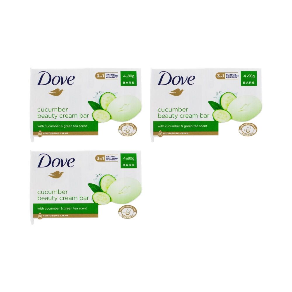 3x 4PK Dove Beauty Moisturising Cream Soap Bar w/Cucumber & Green Tea 90g