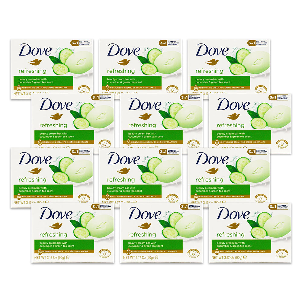 12PK Dove 90g Soap Beauty Cream Bar w/ Cucumber & Green Tea Scent